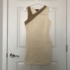 F21 Cream and Gold Bodycon Dress